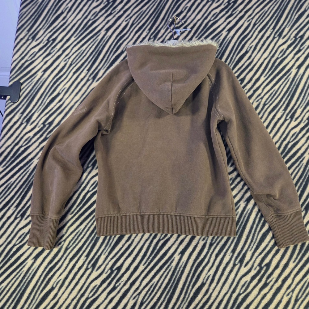 Vintage Y2K Totto Nr 2947 Faux Fur Trim Zip Up Hoodie Brown Earth Tone Large - Picture 4 of 8